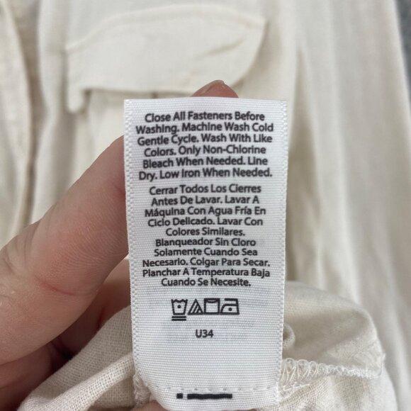 Sofia Vergara Top Womens Large Ivory Linen Blend Button Up Tie Crop Long Sleeve - Picture 7 of 10